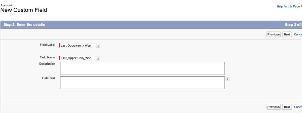 Enter Custom Field Label and Name