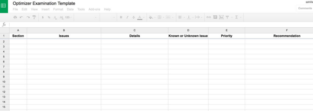 Optimizer Examination Template Spreadsheet