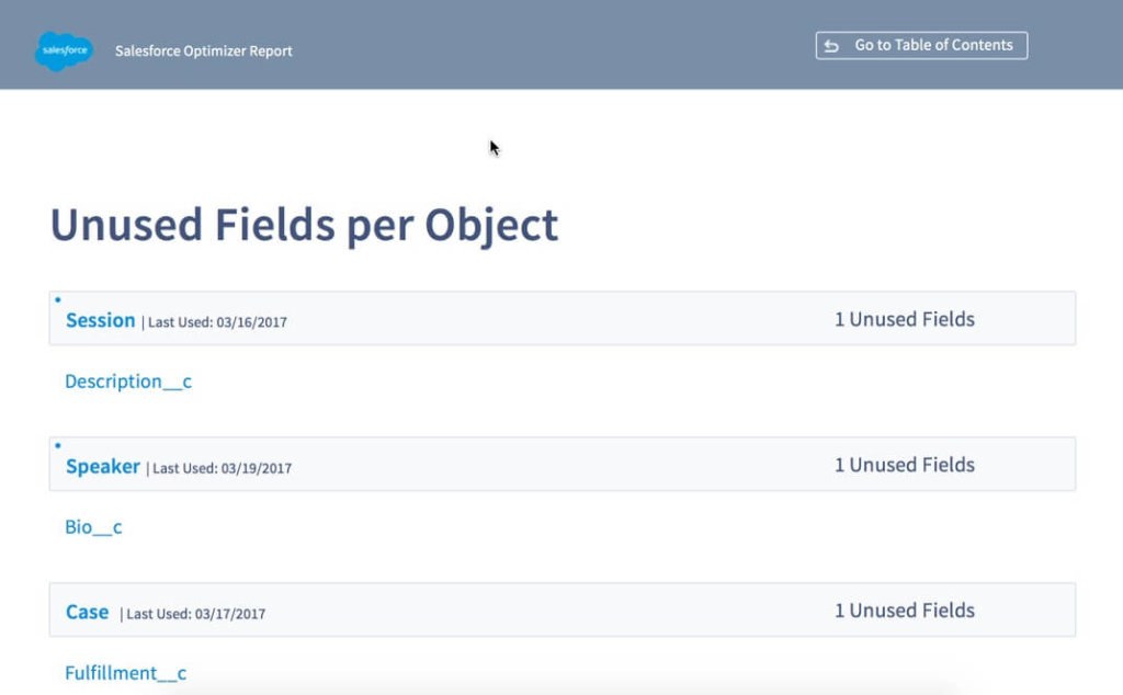 Salesforce Unused Fields per Object