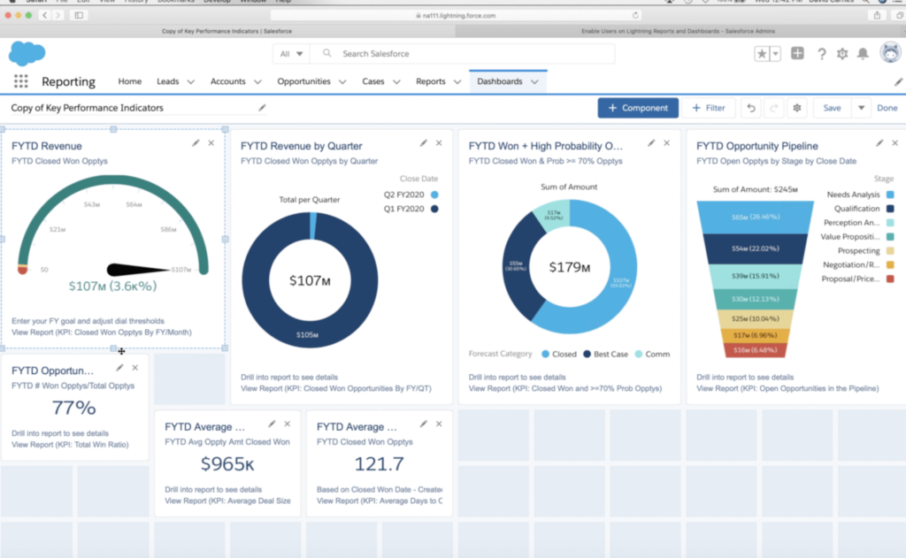 Dashboard creation in Salesforce Lightning.