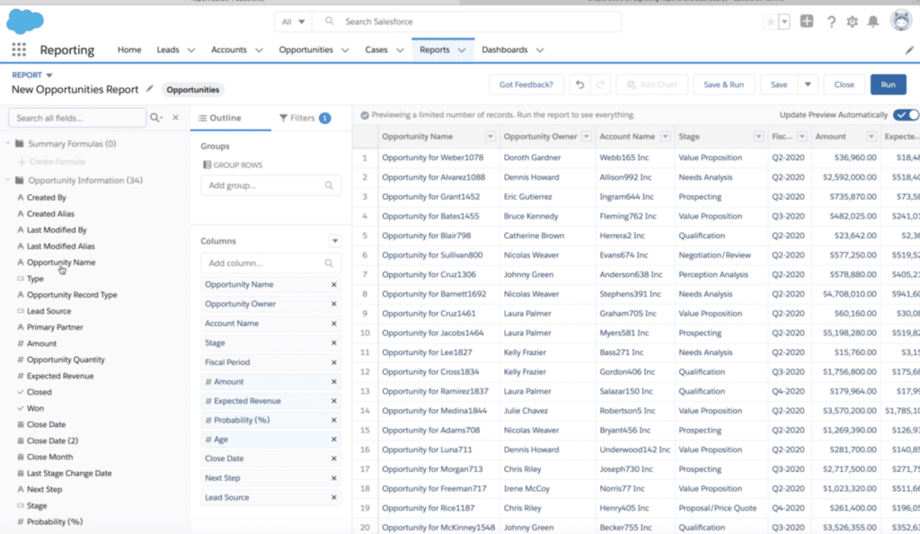 Salesforce Lighting Reporting.