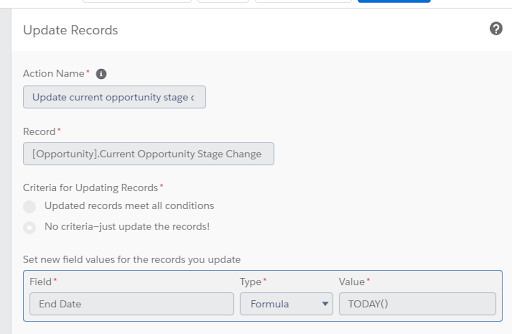 Update the end date on that Opportunity Stage change record