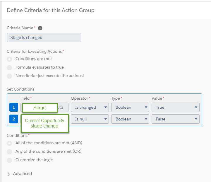 Define Criteria for this Action Group